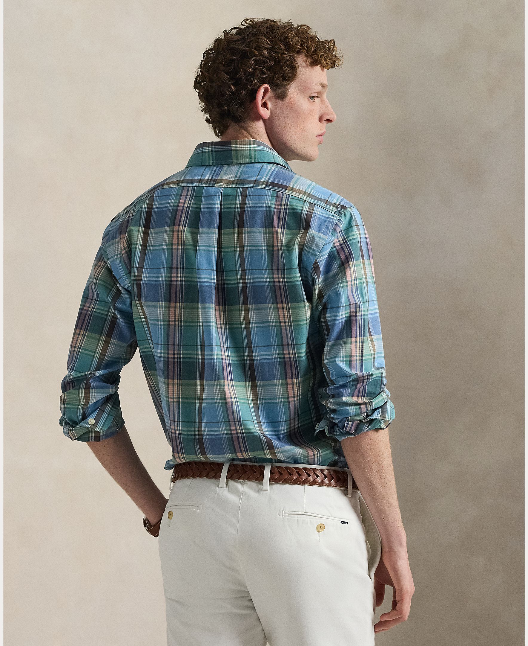 Camisa de Popelina Custom Fit aos Quadrados Azul-3