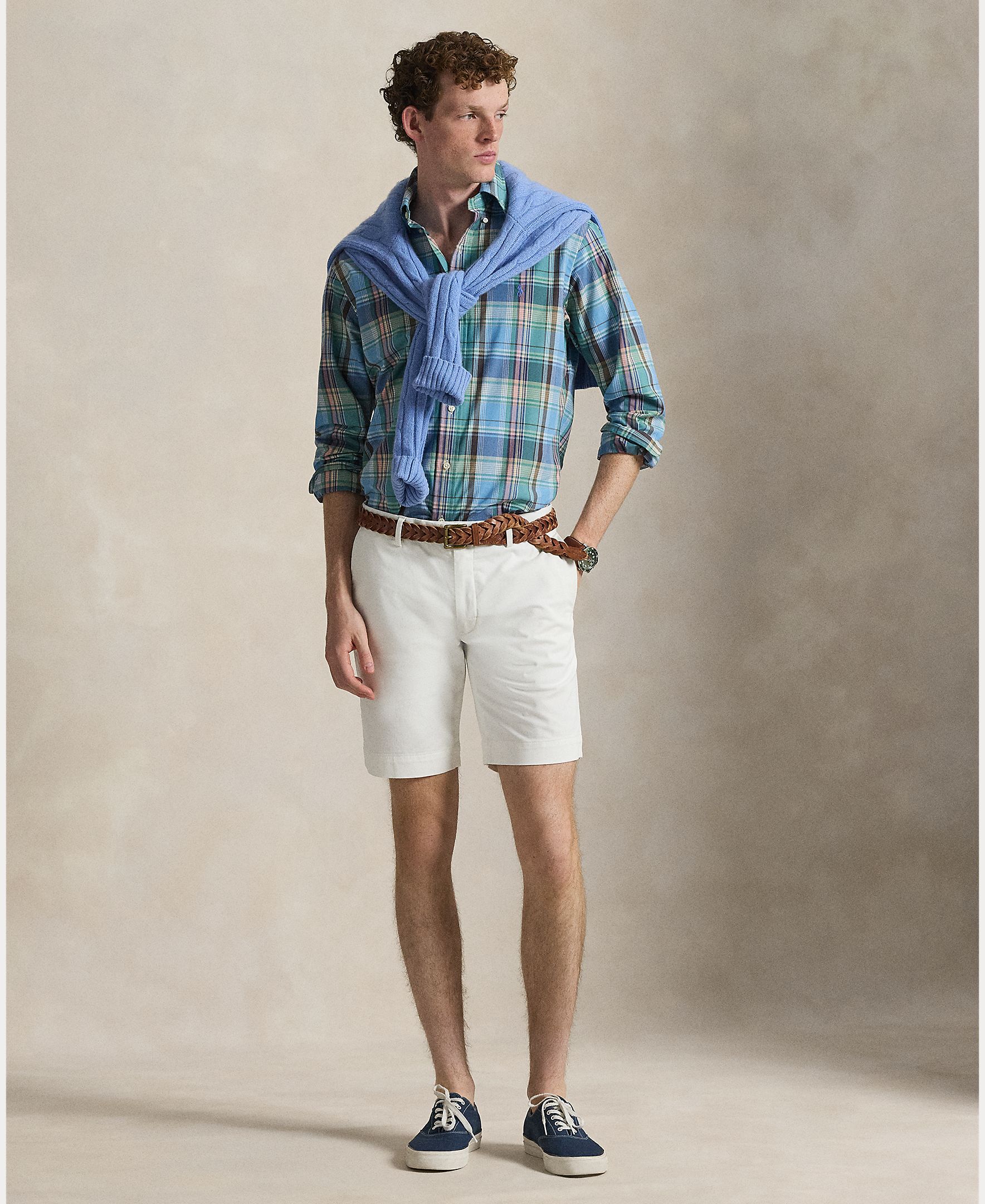 Camisa de Popelina Custom Fit aos Quadrados Azul-6