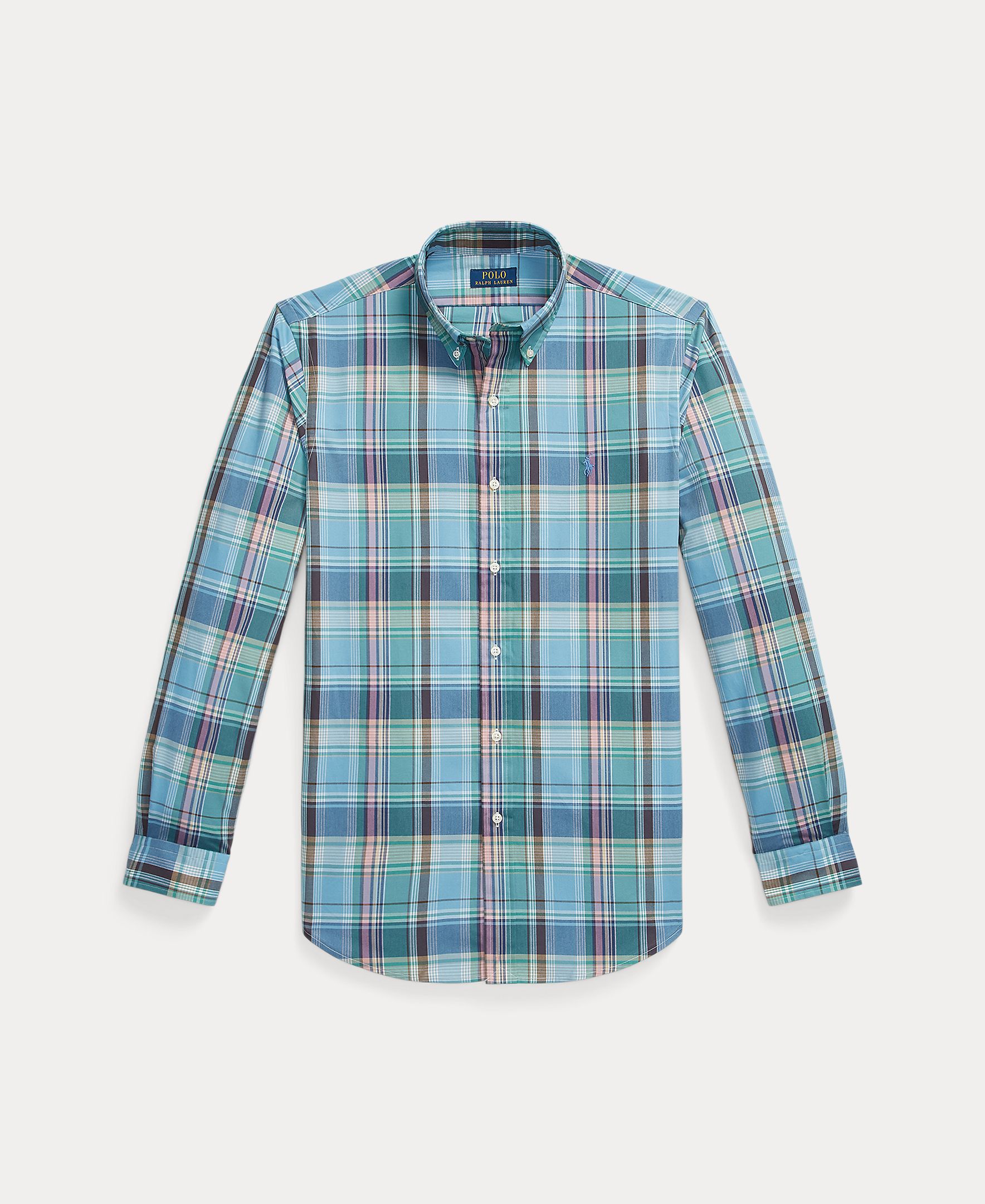 Camisa de Popelina Custom Fit aos Quadrados Azul-5
