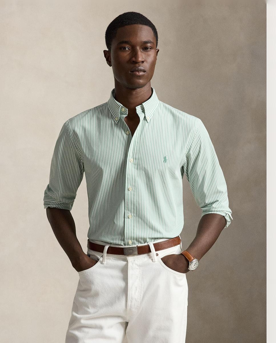 Camisa de hombre de popelina y elástico Marrón Nuez moscada - Polo Ralph Lauren - Verde menta Verde menta-1