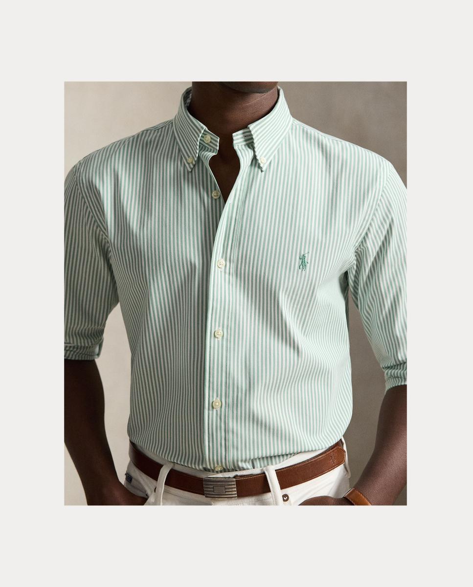 Camisa de hombre de popelina y elástico Marrón Nuez moscada - Polo Ralph Lauren - Verde menta Verde menta-4