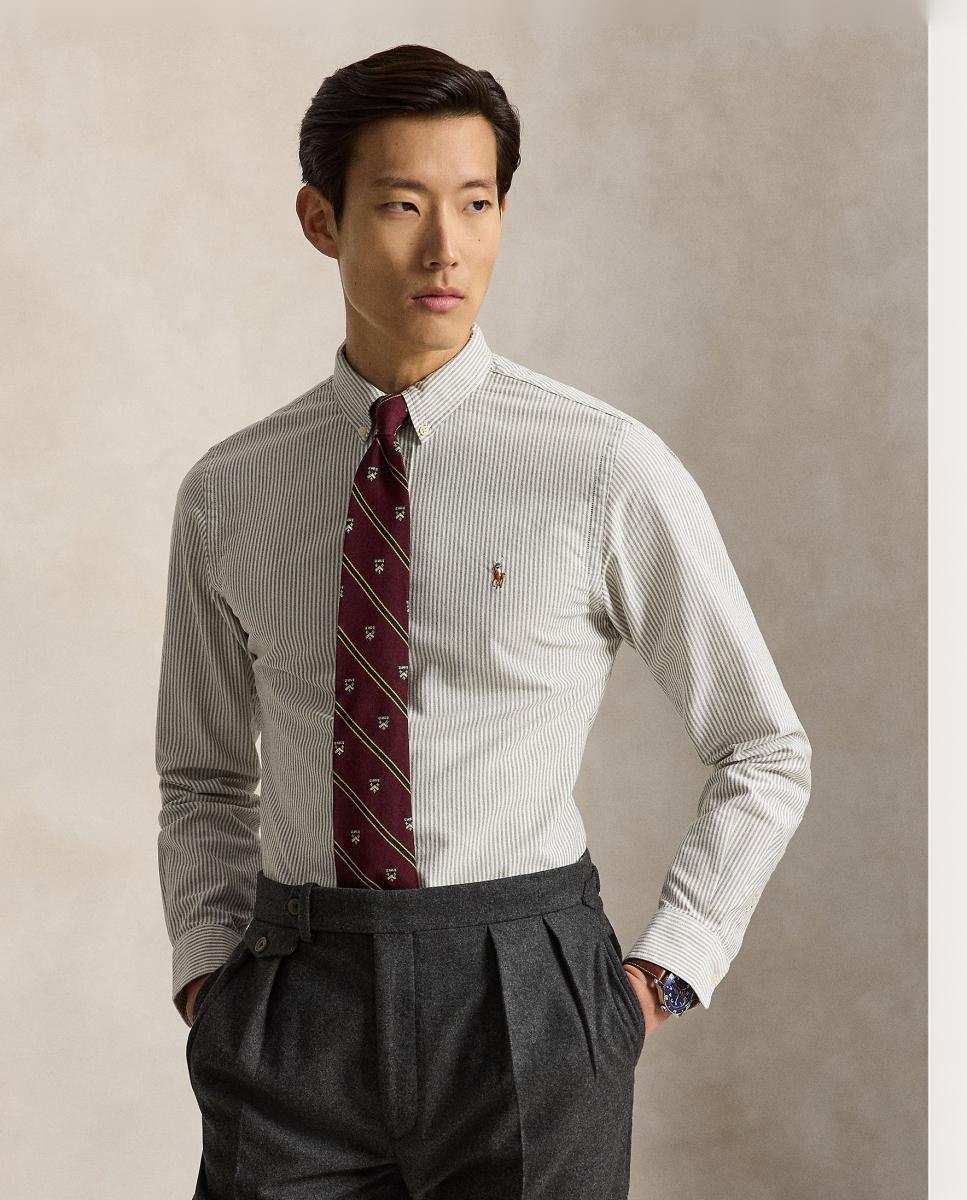 Camisa de hombre oxford con rayas Desgastado Mint Blanco - Polo Ralph Lauren - Marrón claro Marrón claro-1