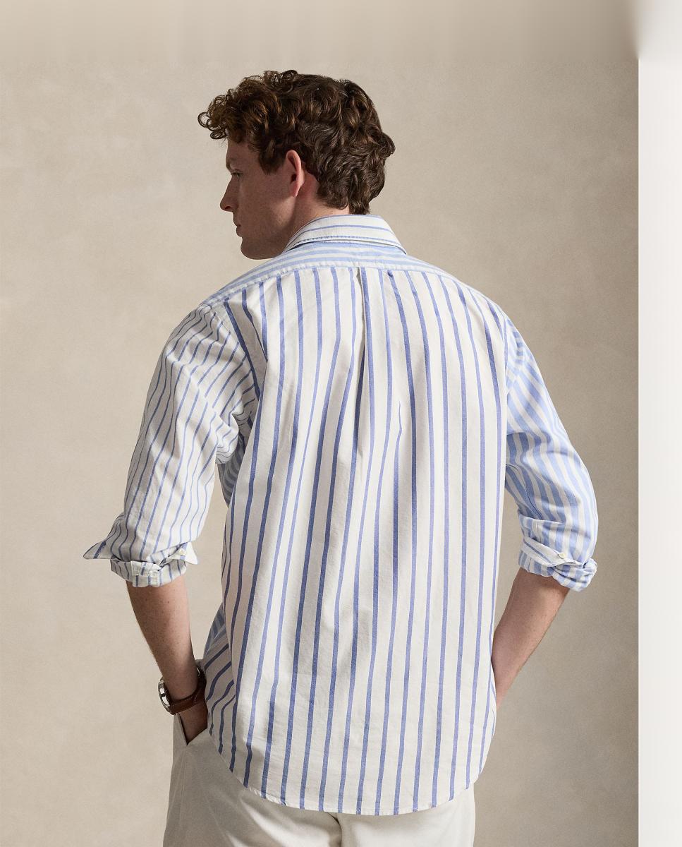 Camisa Oxford Regular Fit às Riscas Azul-claro-3