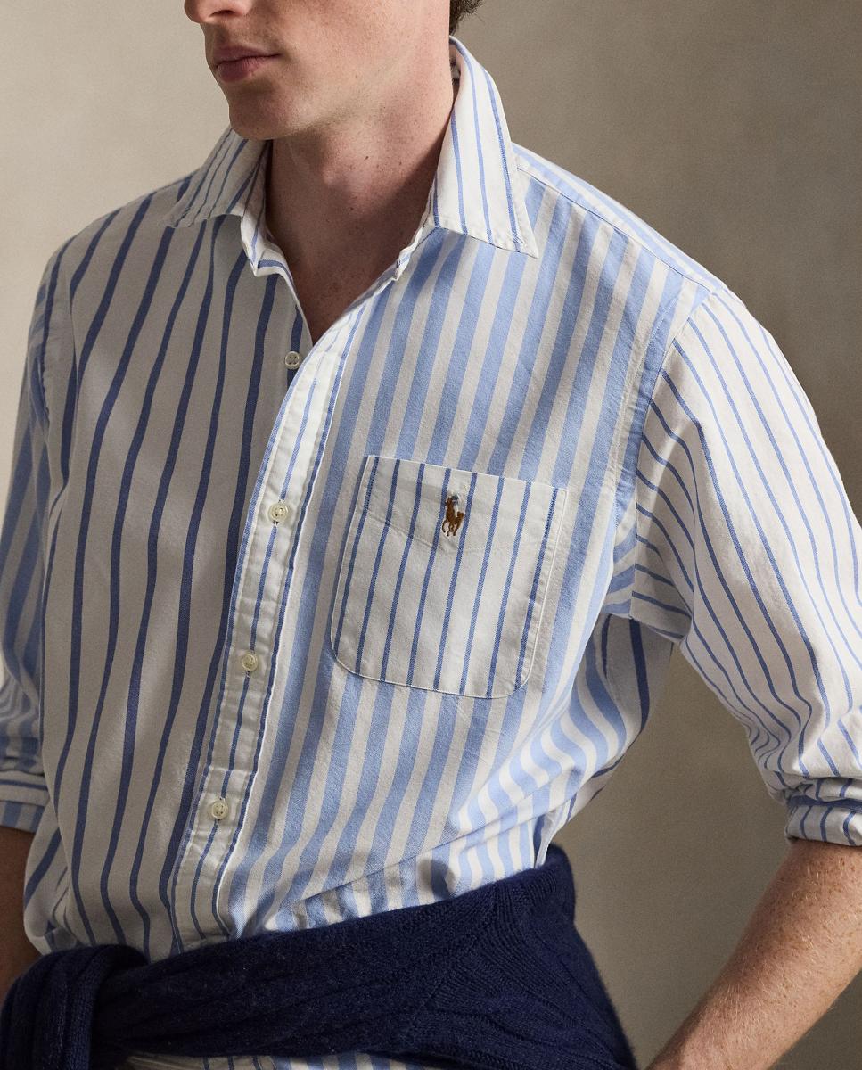 Camisa Oxford Regular Fit às Riscas Azul-claro-4