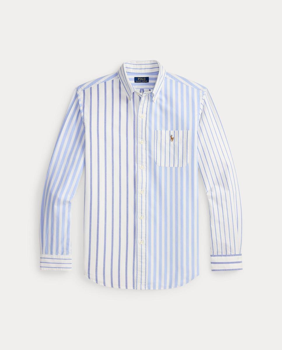 Camisa Oxford Regular Fit às Riscas Azul-claro-5