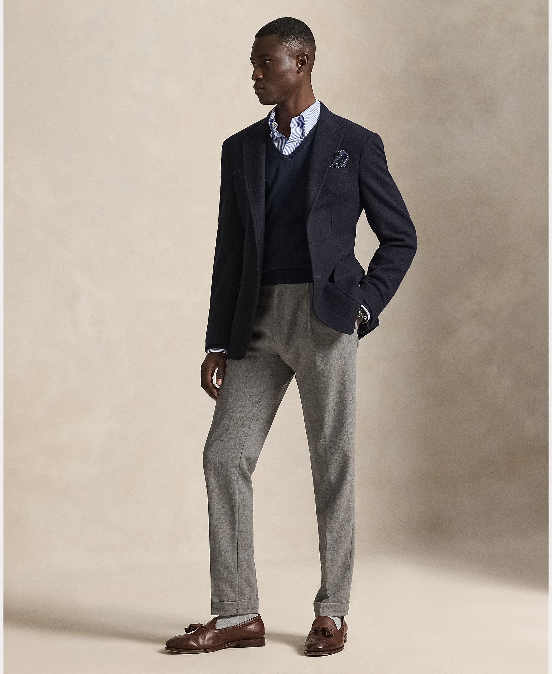 Camisola de Malha com Decote em Bico e em Algodão Azul-marinho-8