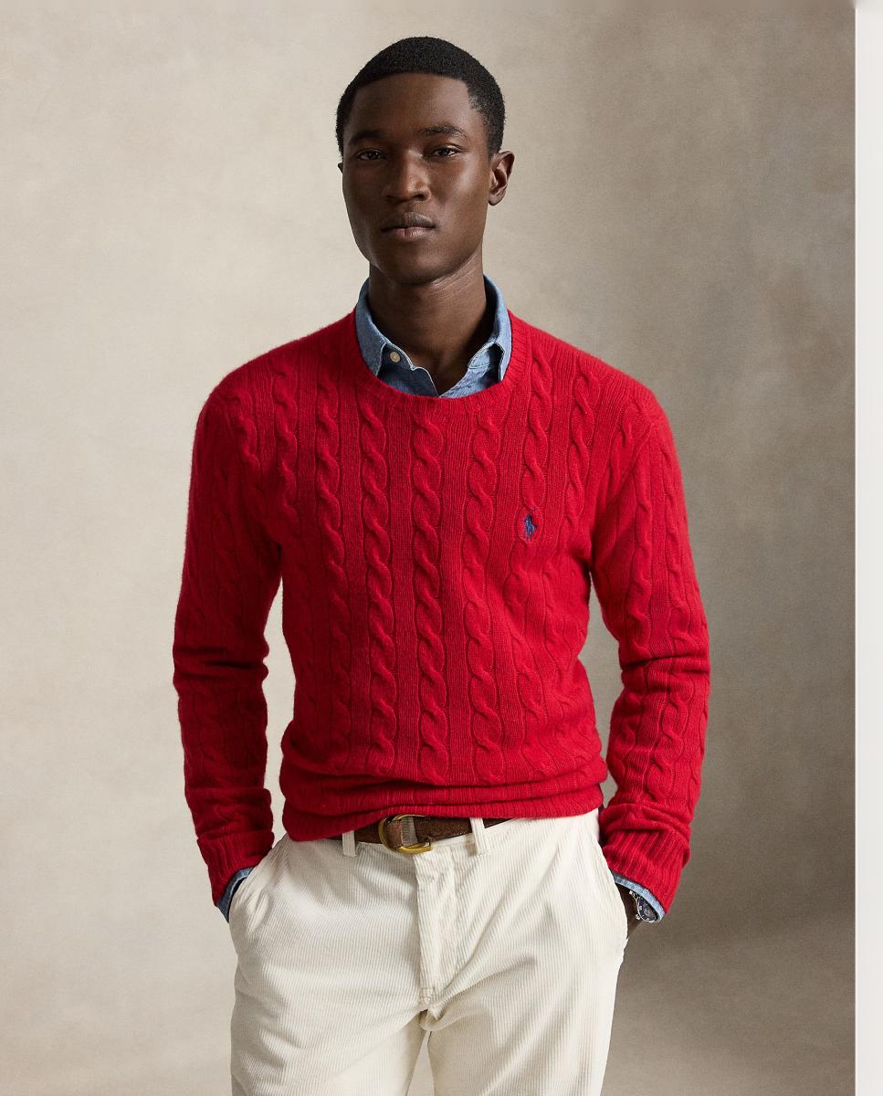Jersey de hombre de lana y cachemira Fawn Gris Jaspeado - Polo Ralph Lauren - Rojo Rojo-1