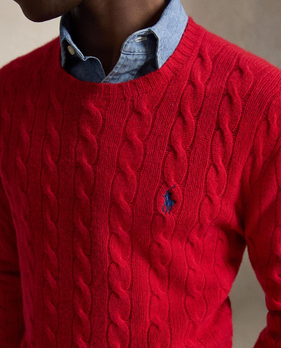 Jersey de hombre de lana y cachemira Fawn Gris Jaspeado - Polo Ralph Lauren - Rojo Rojo-4
