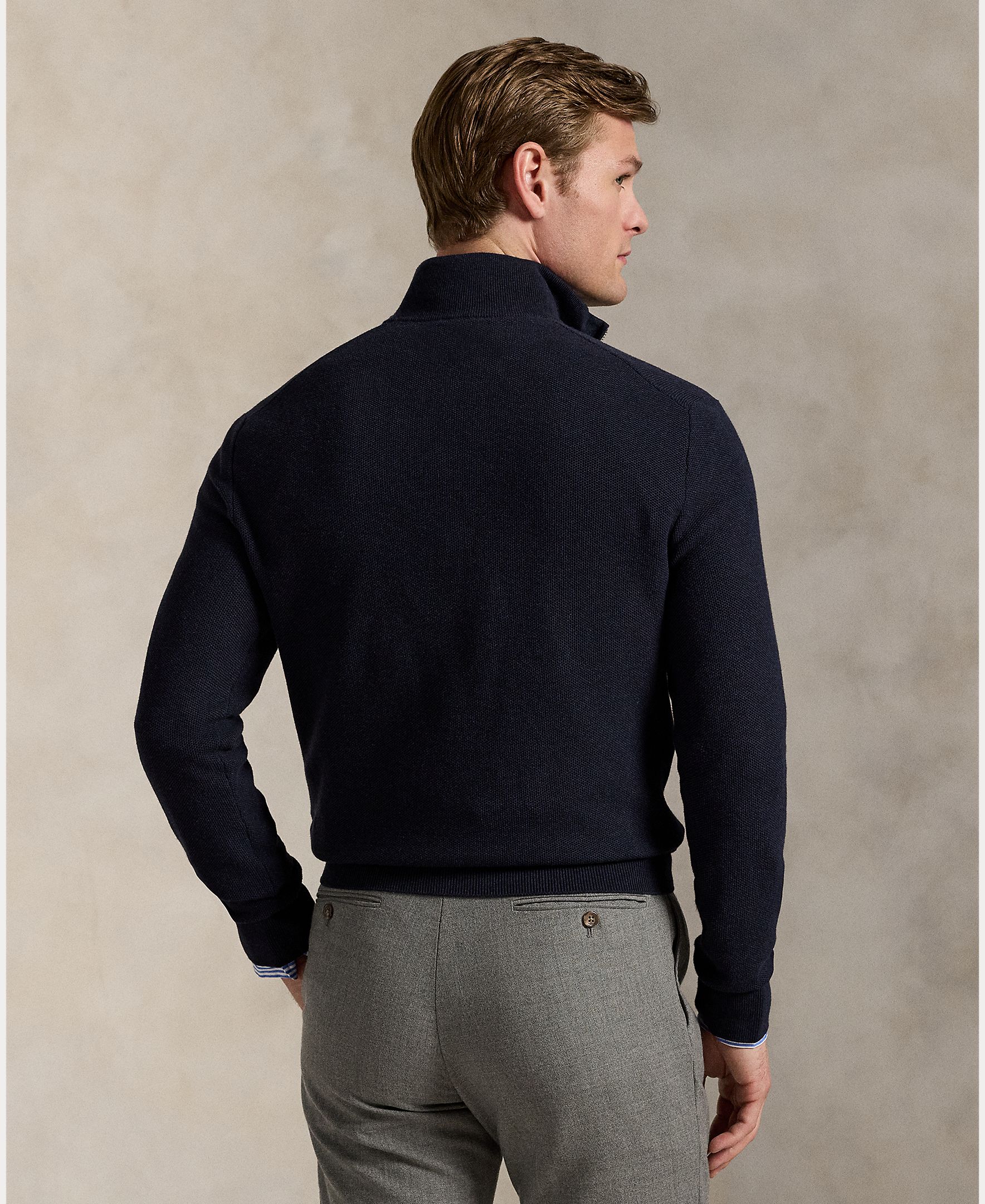 Camisola de Malha de Algodão com Meio Fecho de Correr e Gola Alta Azul-marinho-3