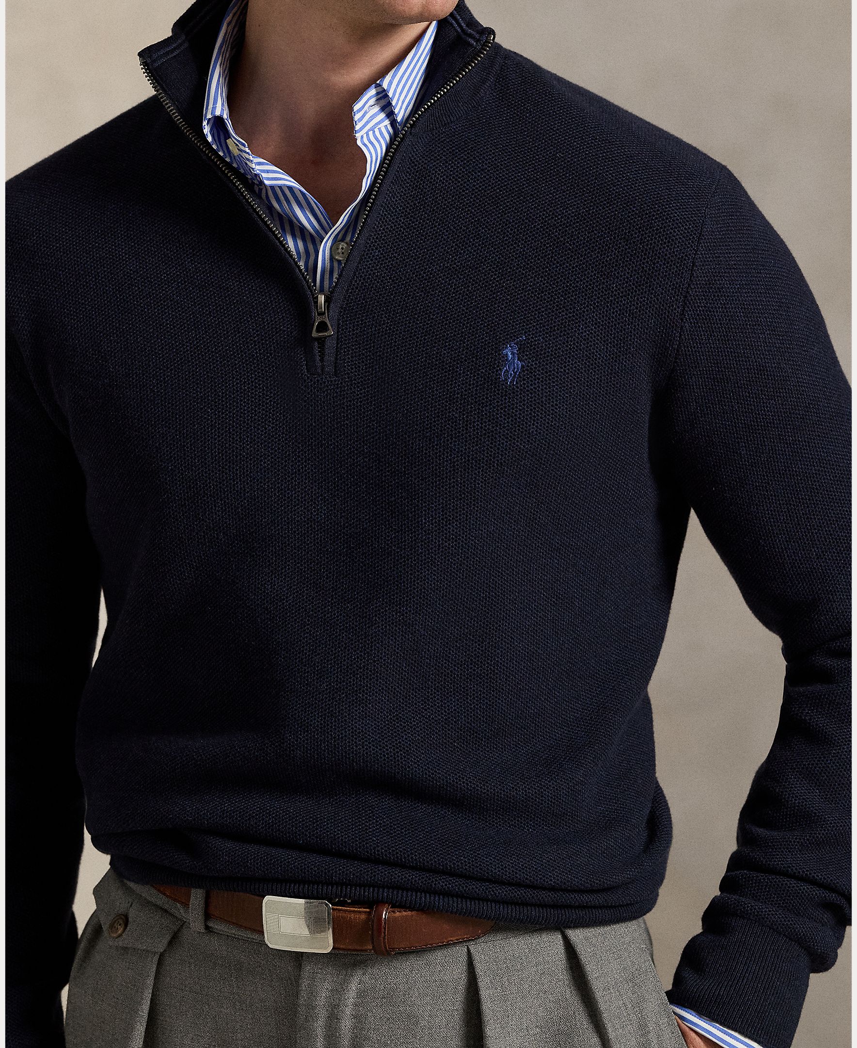 Jersey de hombre de media cremallera con cuello alto de algodón