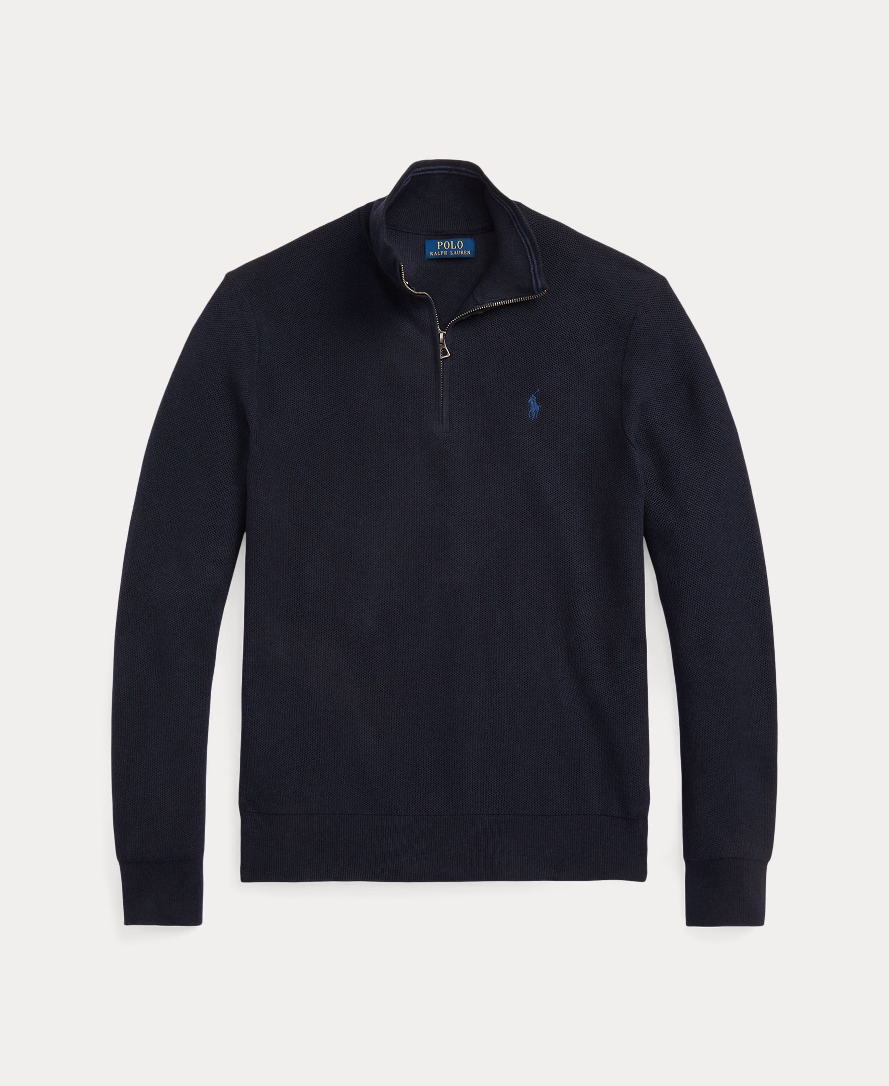 Camisola de Malha de Algodão com Meio Fecho de Correr e Gola Alta Azul-marinho-5