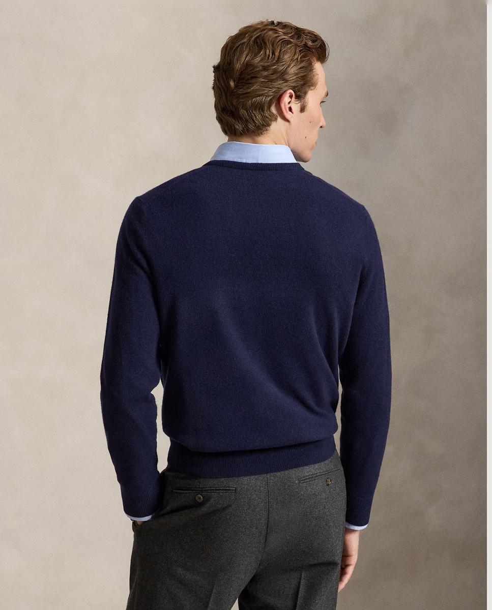 Camisola de Malha com Decote Redondo e em Lã Azul Melange-3