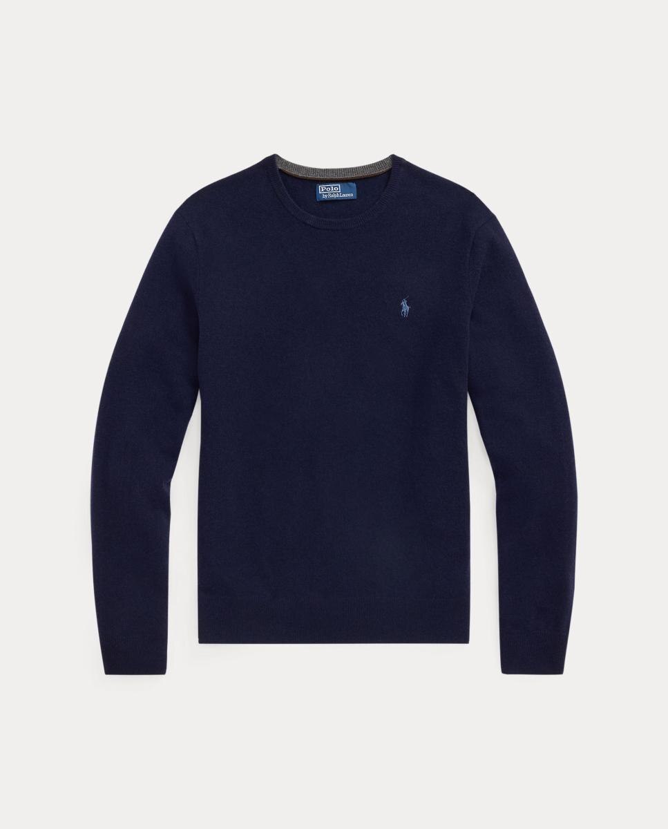 Camisola de Malha com Decote Redondo e em Lã Azul Melange-6