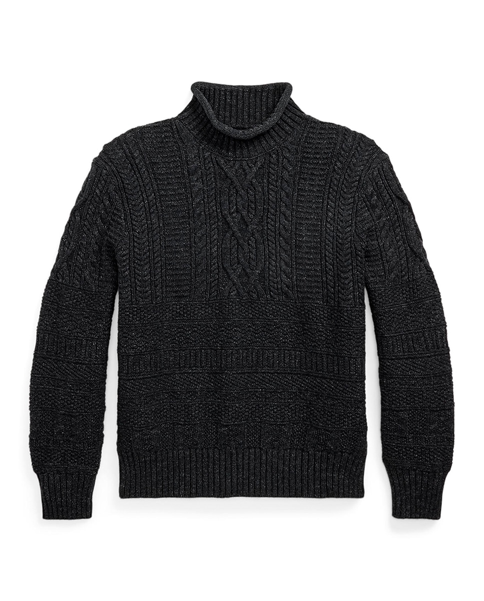 Camisola de Malha em Mistura de Algodão e Lã Double RL Preto-1