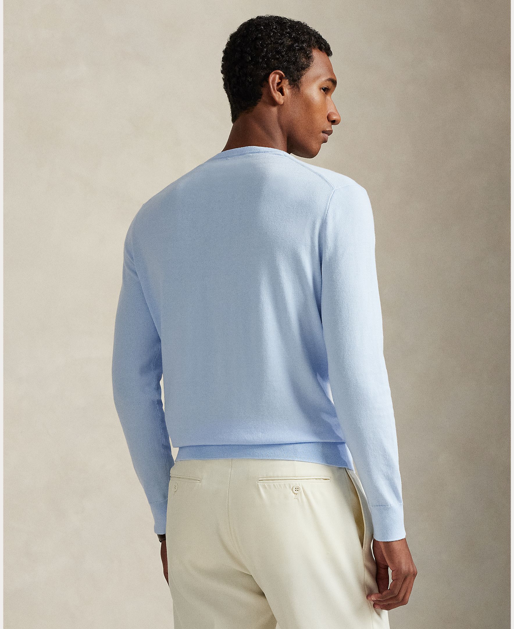 Camisola de Malha Slim Fit de Algodão Azul-claro-3