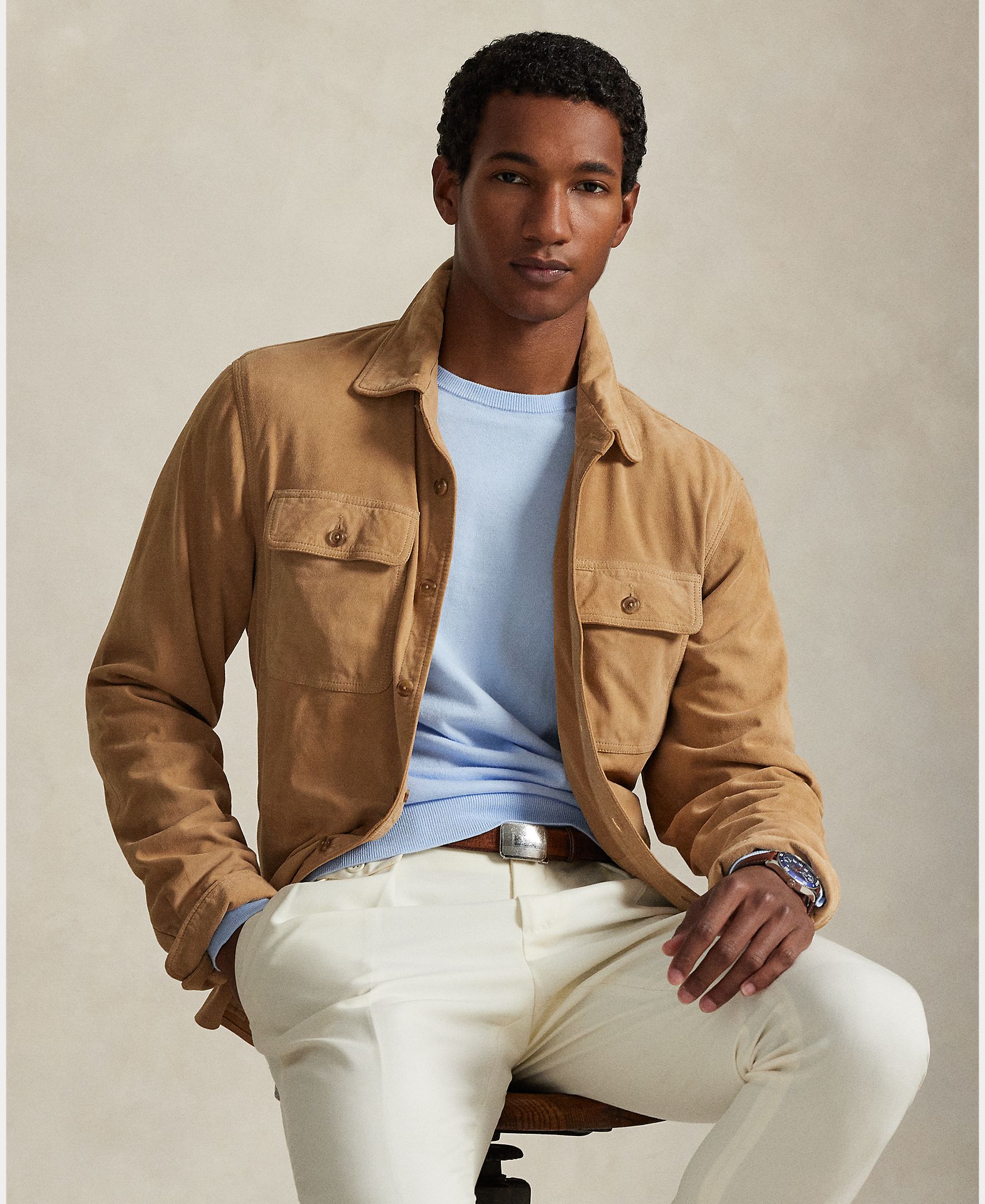 Camisola de Malha Slim Fit de Algodão Azul-claro-5