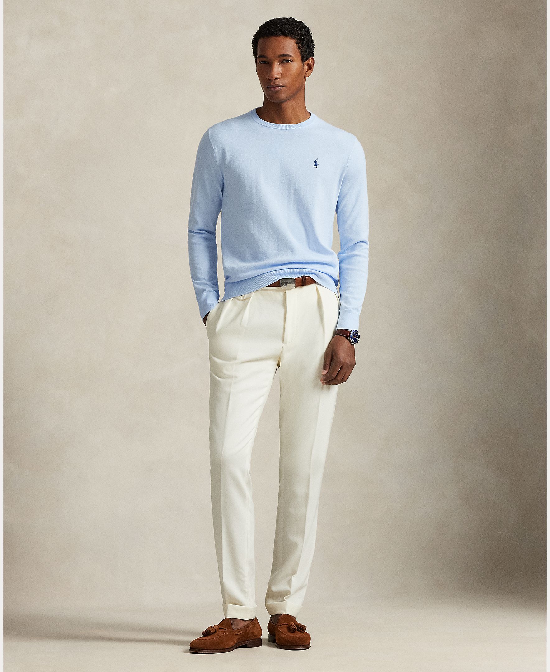 Camisola de Malha Slim Fit de Algodão Azul-claro-7