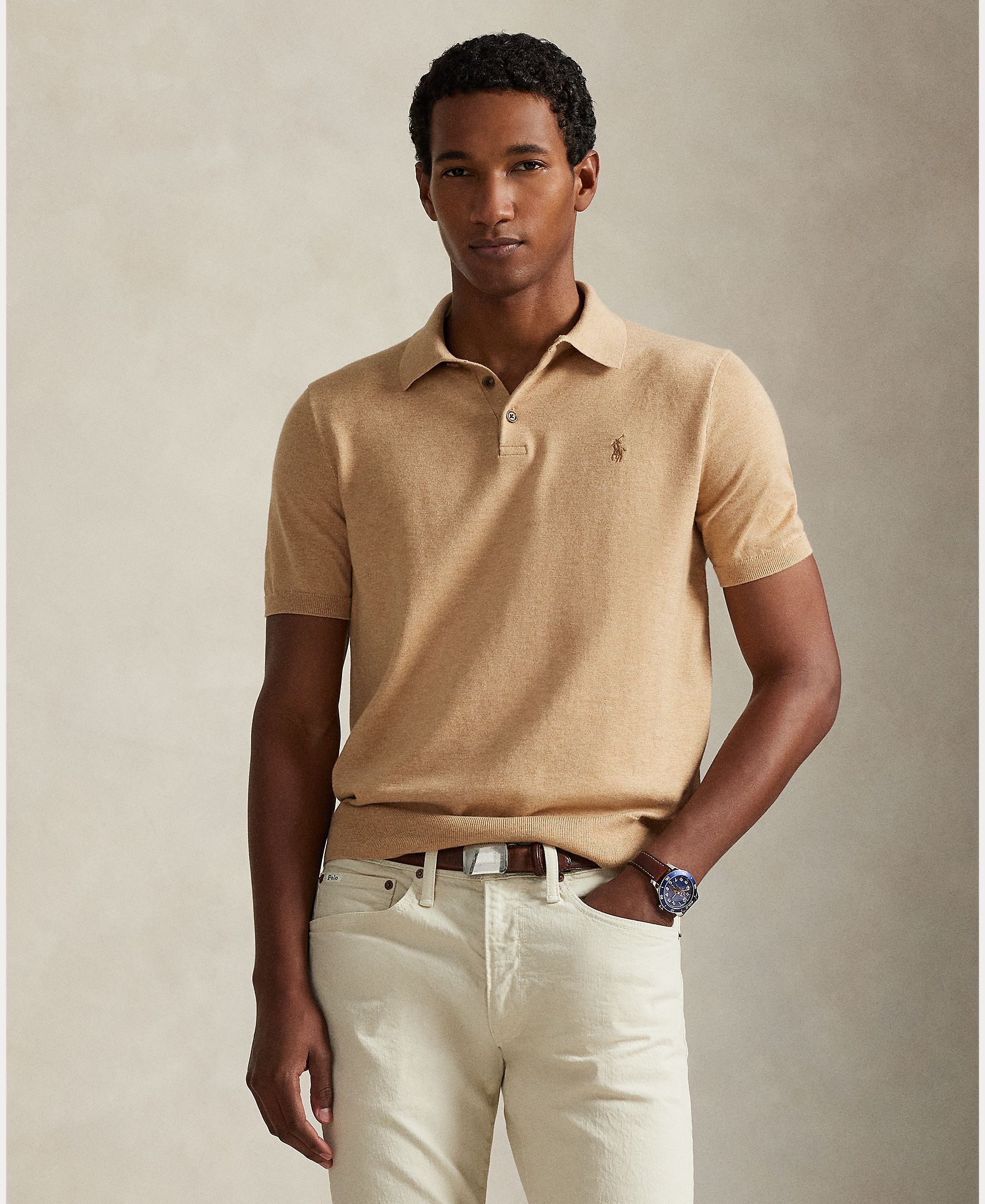 Imagem 0 de Camisola de Malha de Algodão com Colarinho de Polo