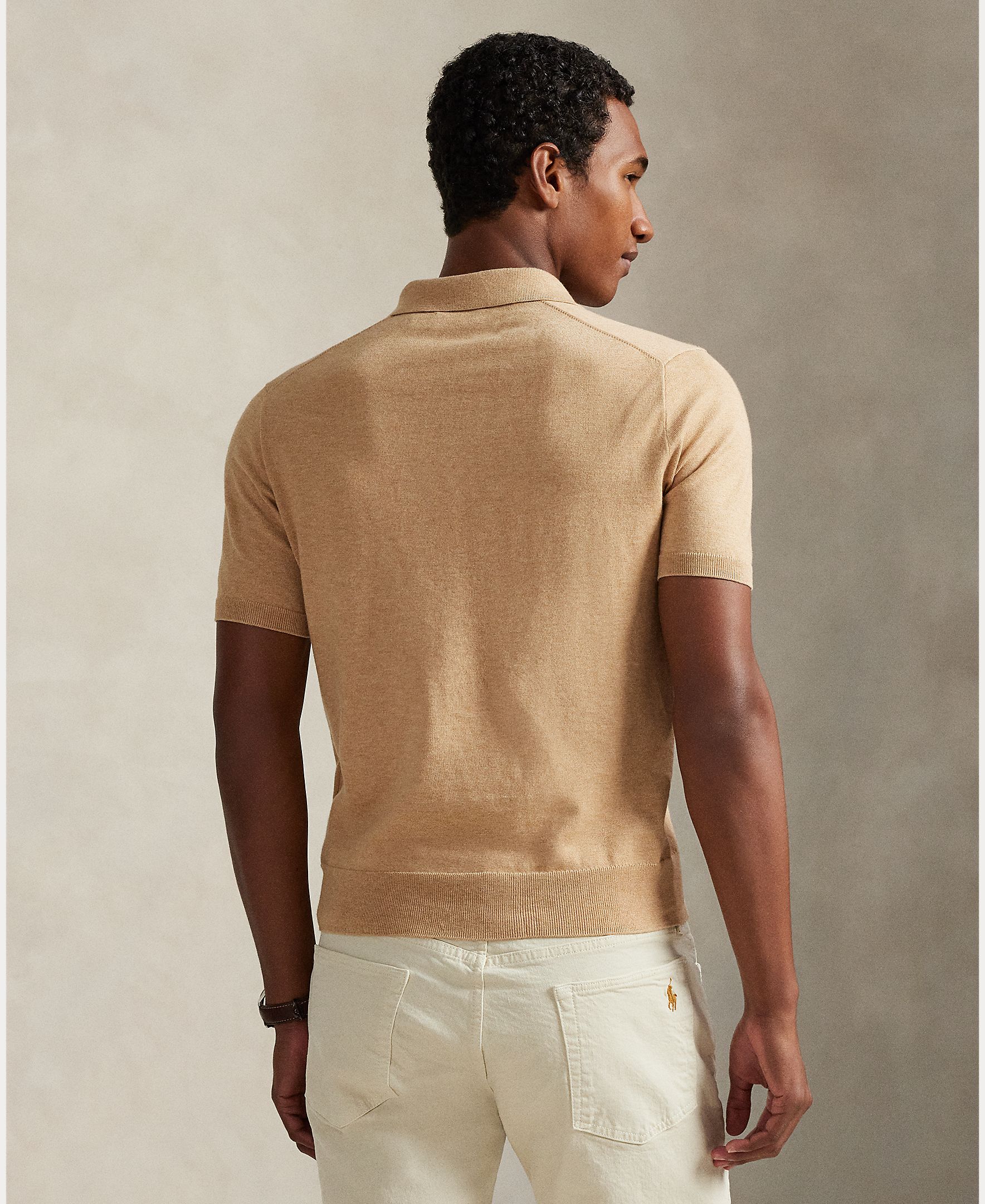 Camisola de Malha de Algodão com Colarinho de Polo Castanho-3