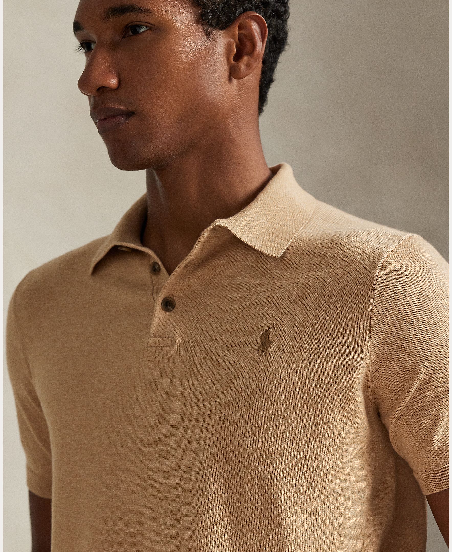 Camisola de Malha de Algodão com Colarinho de Polo Castanho-4