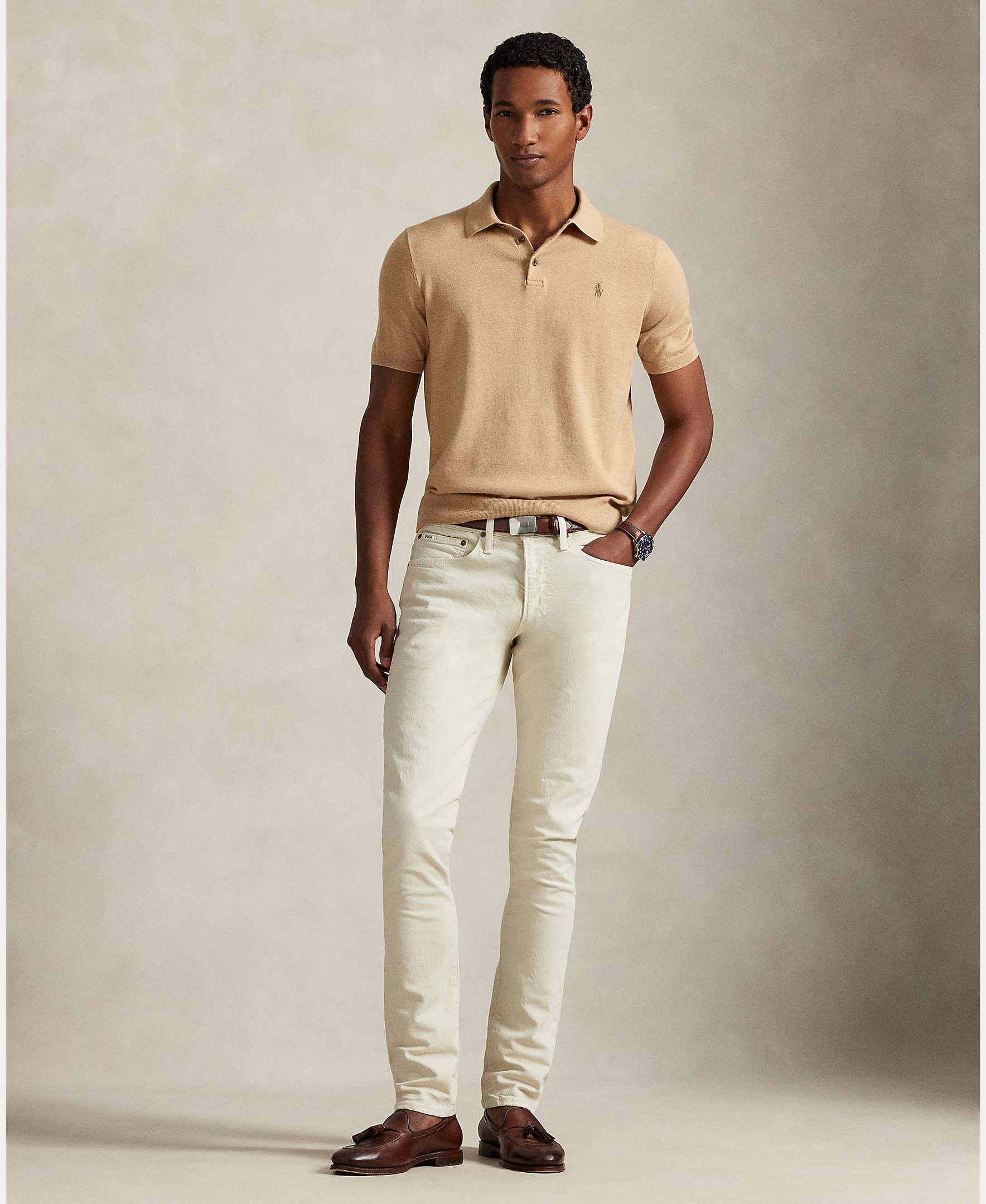 Camisola de Malha de Algodão com Colarinho de Polo Castanho-6