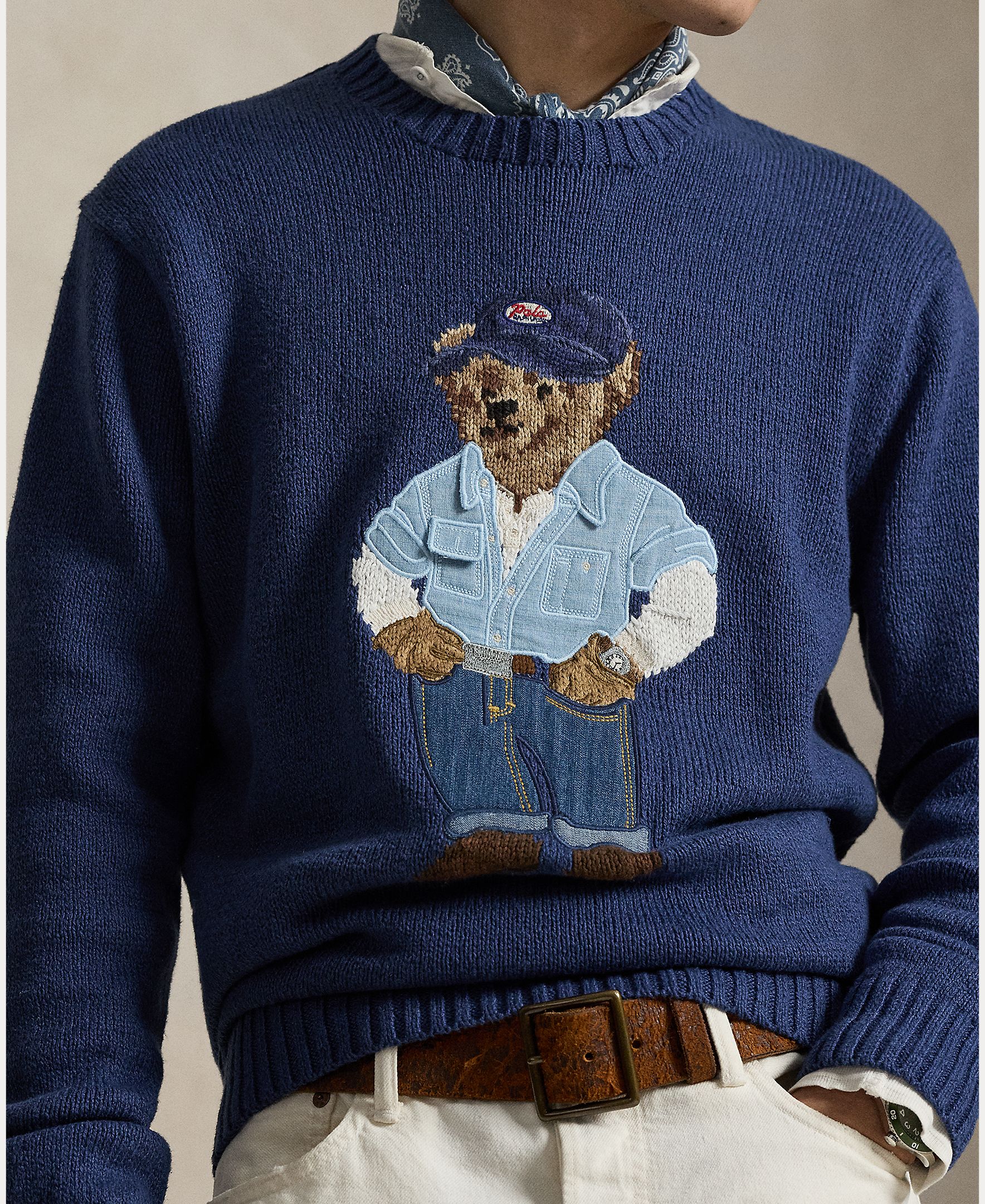 Camisola de Malha com Polo Bear e em Algodão Azul-índigo-4