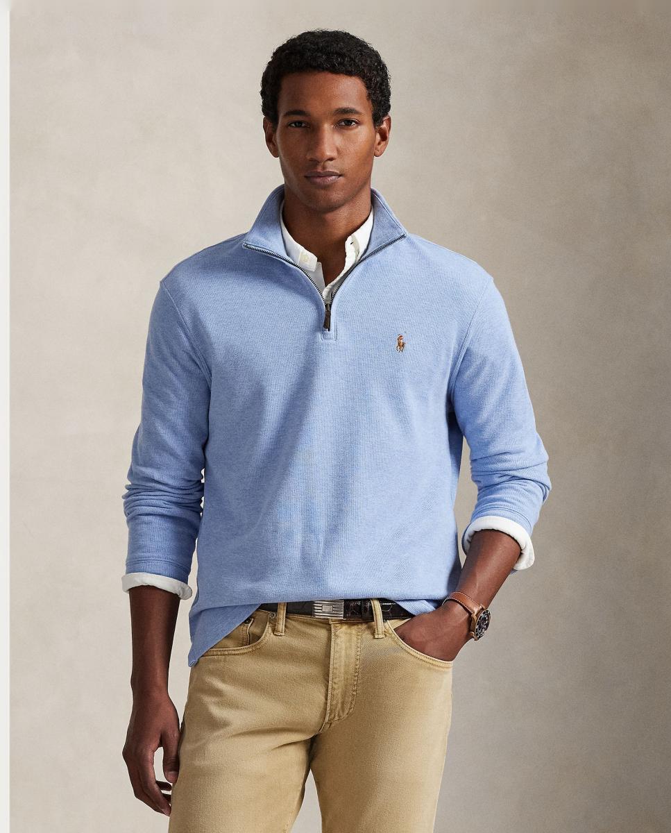 Camiseta de hombre Barclay Jaspeado con cremallera corta - Polo Ralph Lauren - Azul claro Azul claro-1
