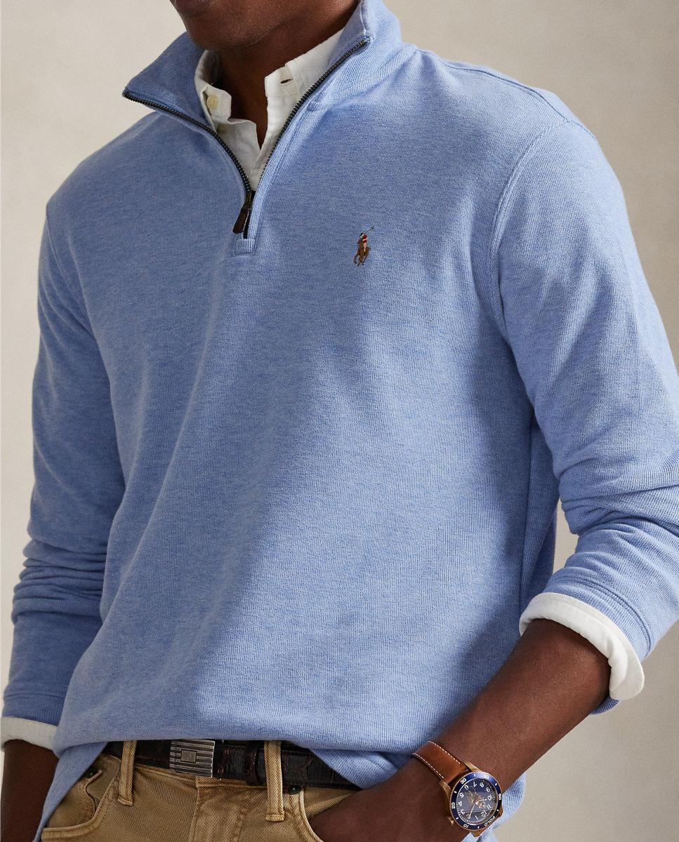 Camiseta de hombre Barclay Jaspeado con cremallera corta - Polo Ralph Lauren - Azul claro Azul claro-4