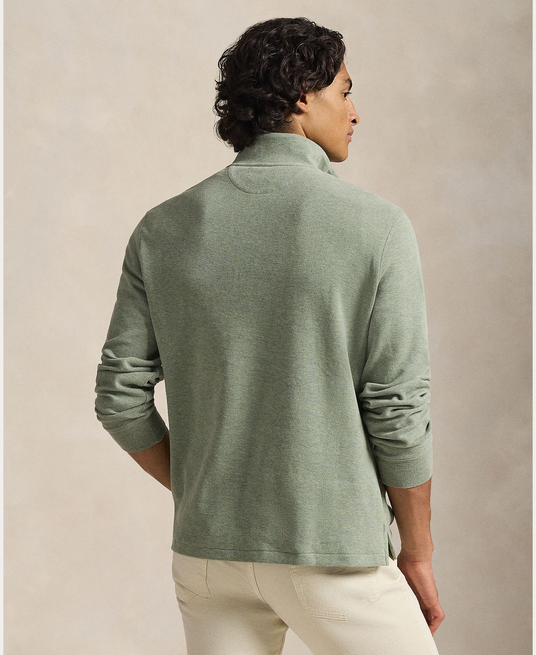 Camisola de Malha de Algodão com Meio Fecho de Correr Erva-3
