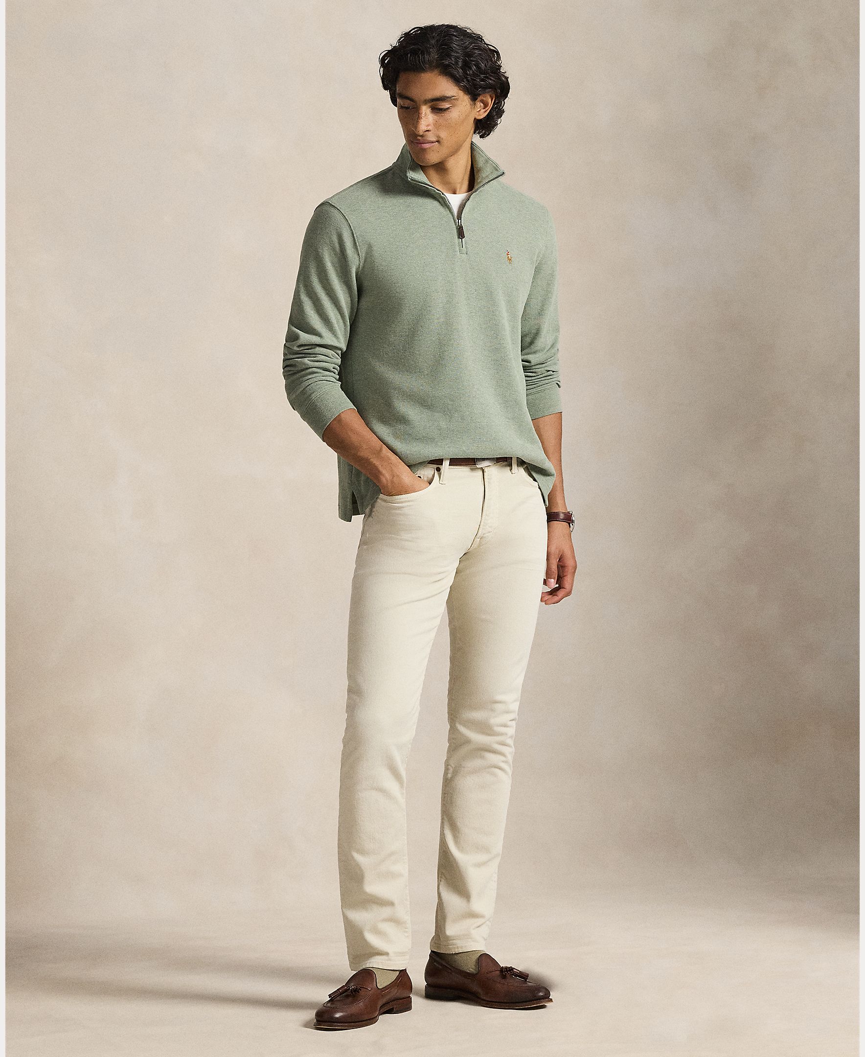 Camisola de Malha de Algodão com Meio Fecho de Correr Erva-7