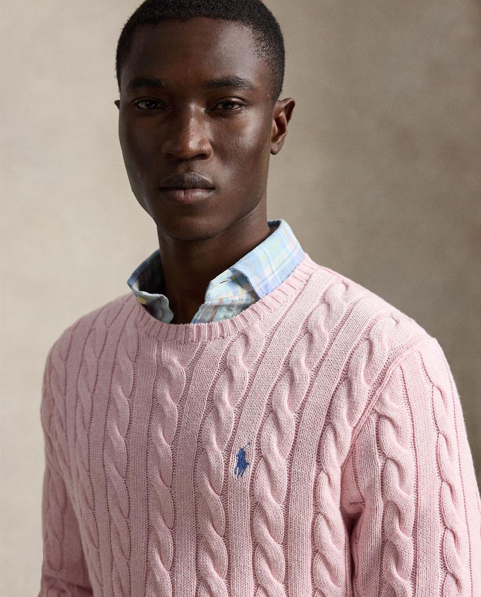 Jersey de hombre en punto de ochos Azul Jacinto Jaspeado - Polo Ralph Lauren - Rosa claro Rosa claro-5