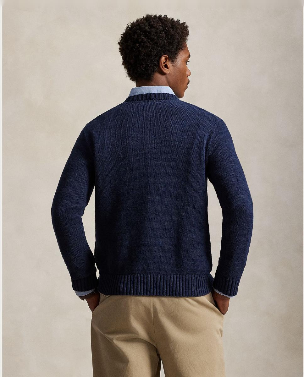 Camisola de Malha com Polo Bear em Algodão e Linho Azul-marinho-3