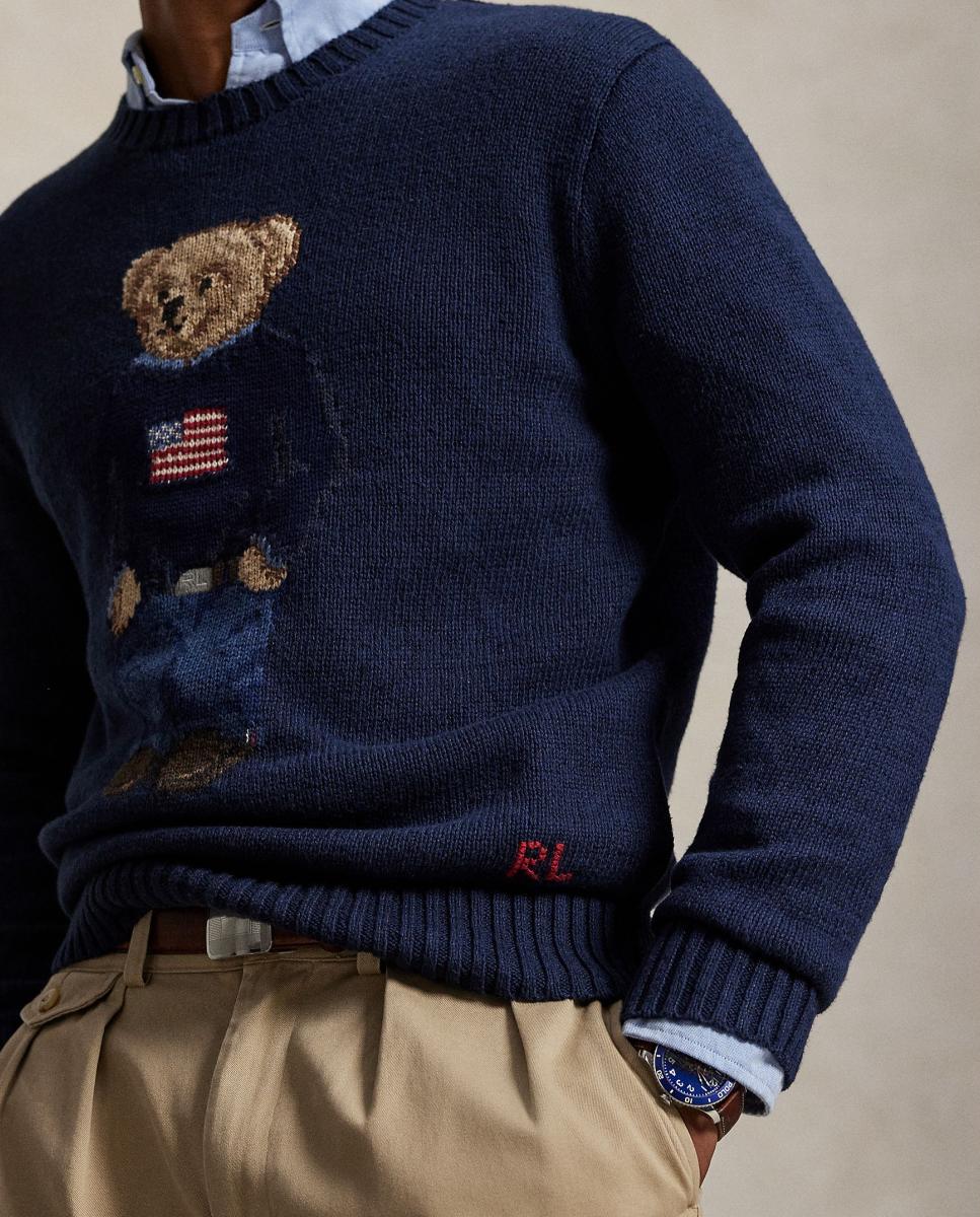 Camisola de Malha com Polo Bear em Algodão e Linho Azul-marinho-4