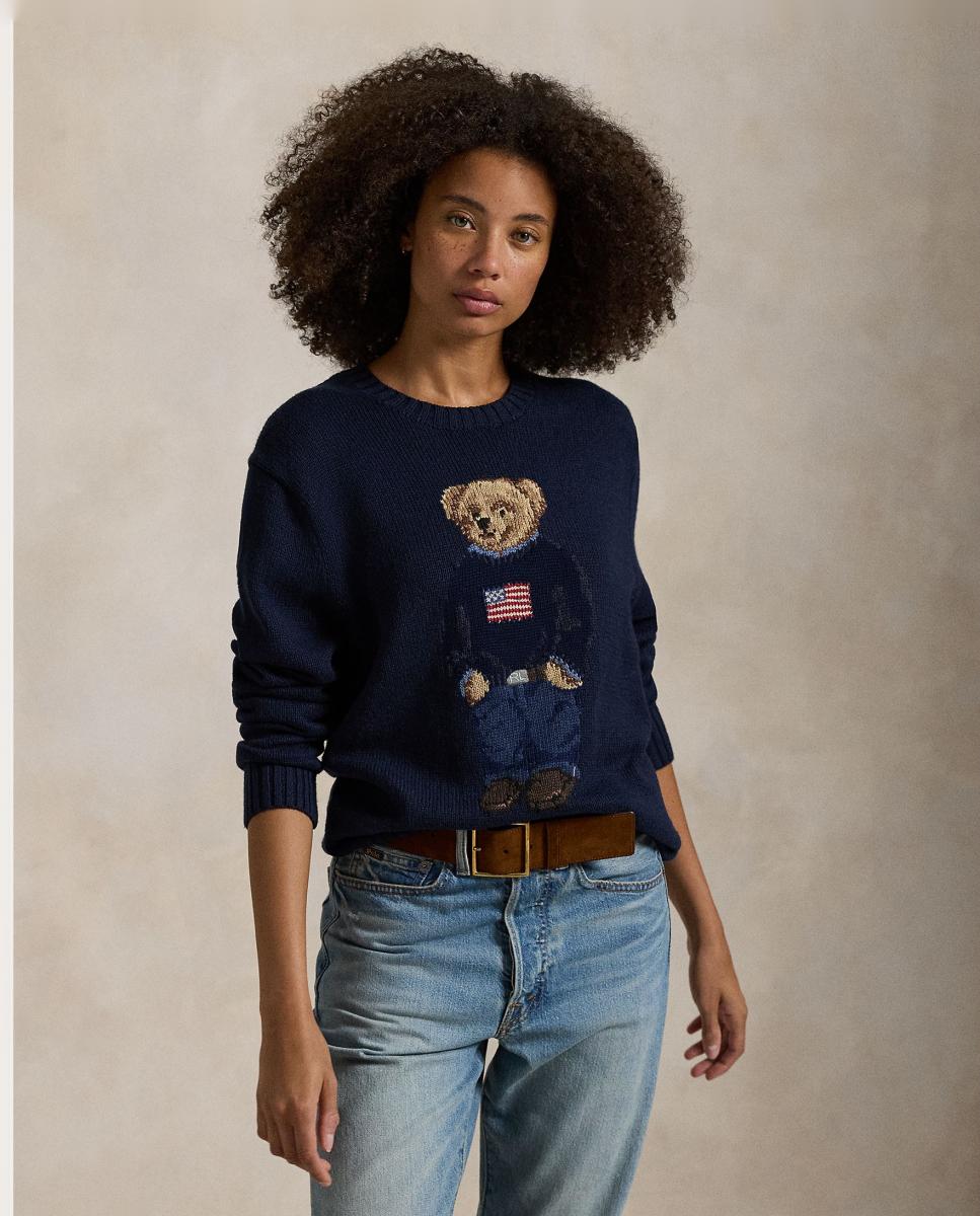 Camisola de Malha com Polo Bear em Algodão e Linho Azul-marinho-6