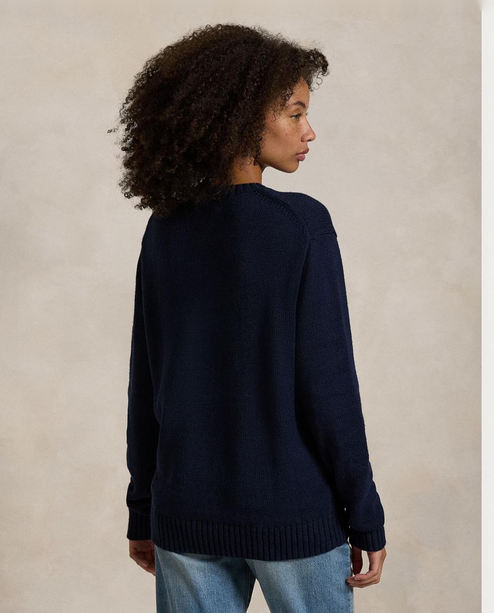 Camisola de Malha com Polo Bear em Algodão e Linho Azul-marinho-7