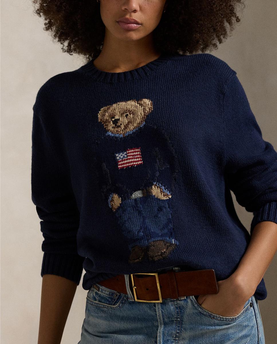 Camisola de Malha com Polo Bear em Algodão e Linho Azul-marinho-8