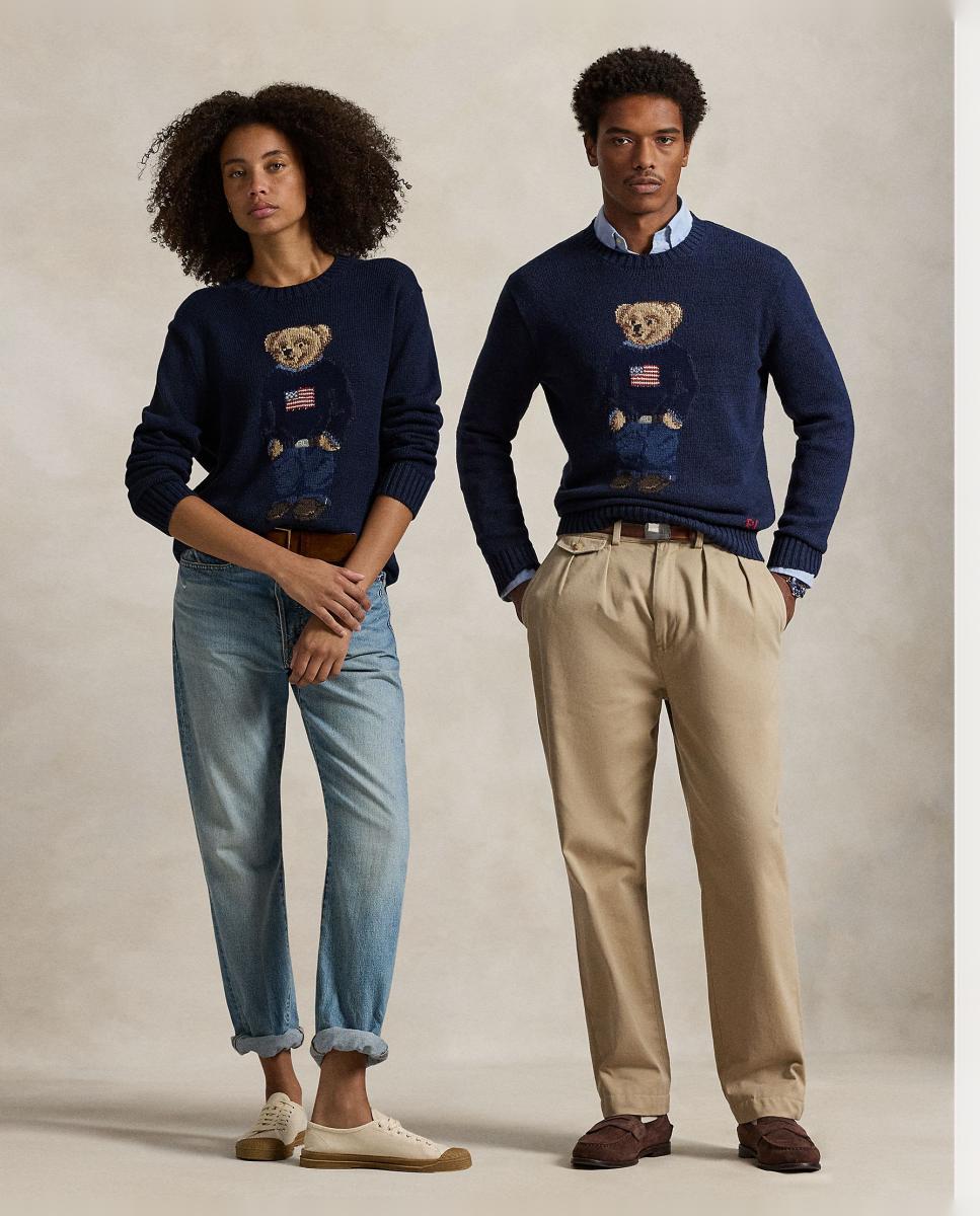 Camisola de Malha com Polo Bear em Algodão e Linho Azul-marinho-10