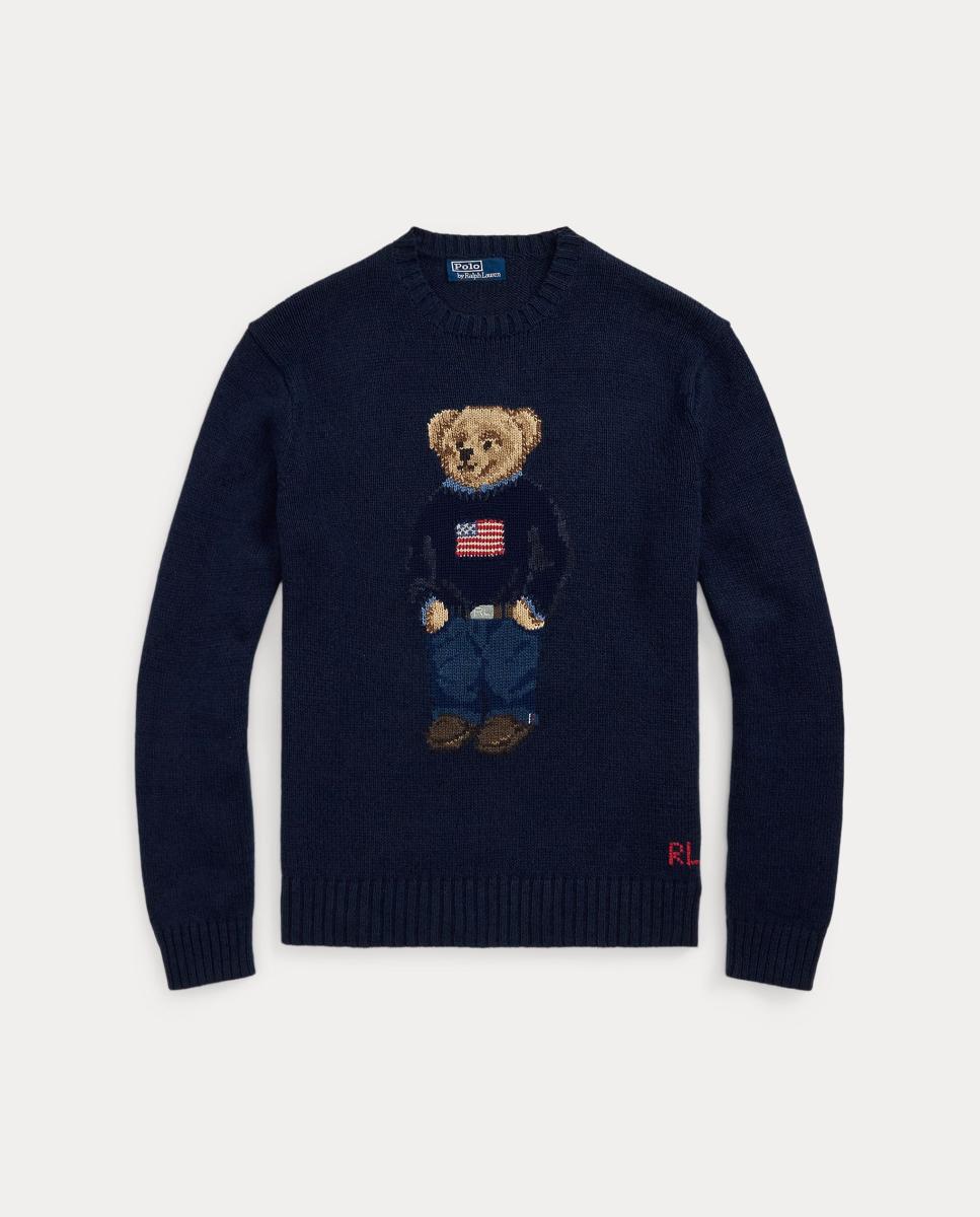 Camisola de Malha com Polo Bear em Algodão e Linho Azul-marinho-9