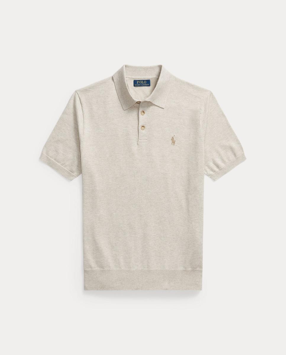 Camisola de Malha de Algodão com Colarinho de Polo Castanho Suave-5