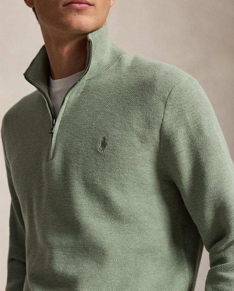 Camisola de Malha com Meio Fecho de Correr Verde-claro-4