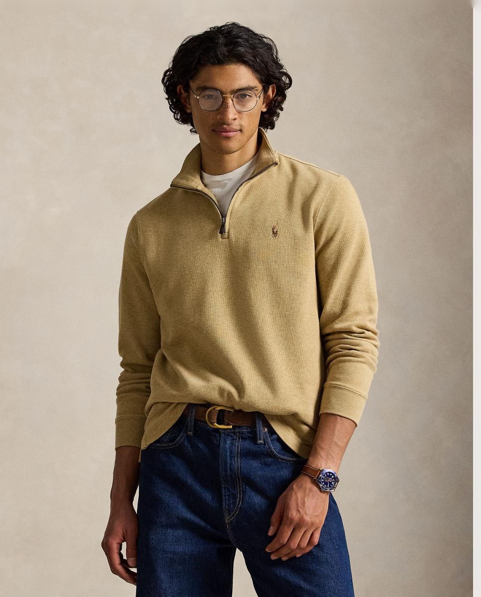 Camiseta de hombre Barclay Jaspeado con cremallera corta - Polo Ralph Lauren - Hierba Caramelo-1