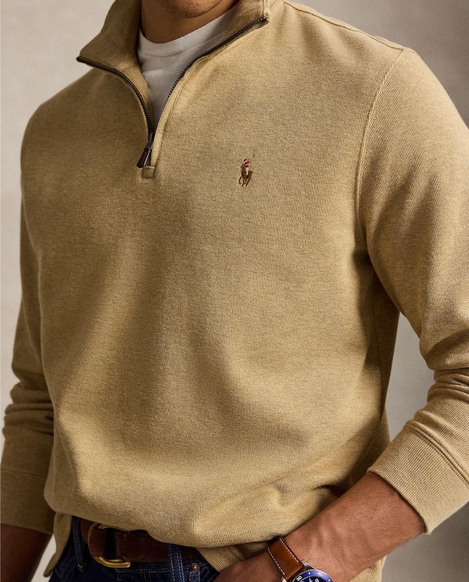 Camiseta de hombre Barclay Jaspeado con cremallera corta - Polo Ralph Lauren - Hierba Caramelo-4