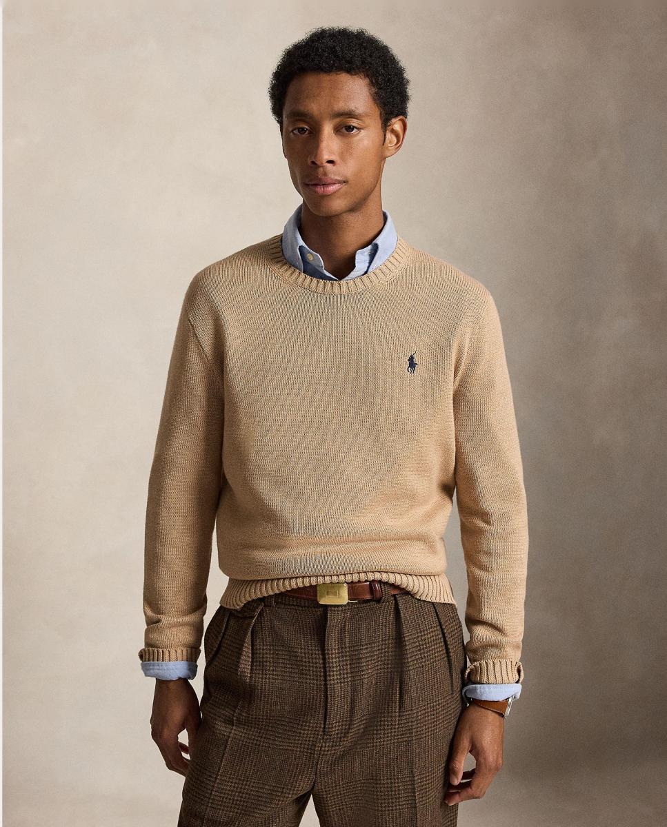 Imagen 0 de Jersey de hombre de algodón con cuello redondo Camel