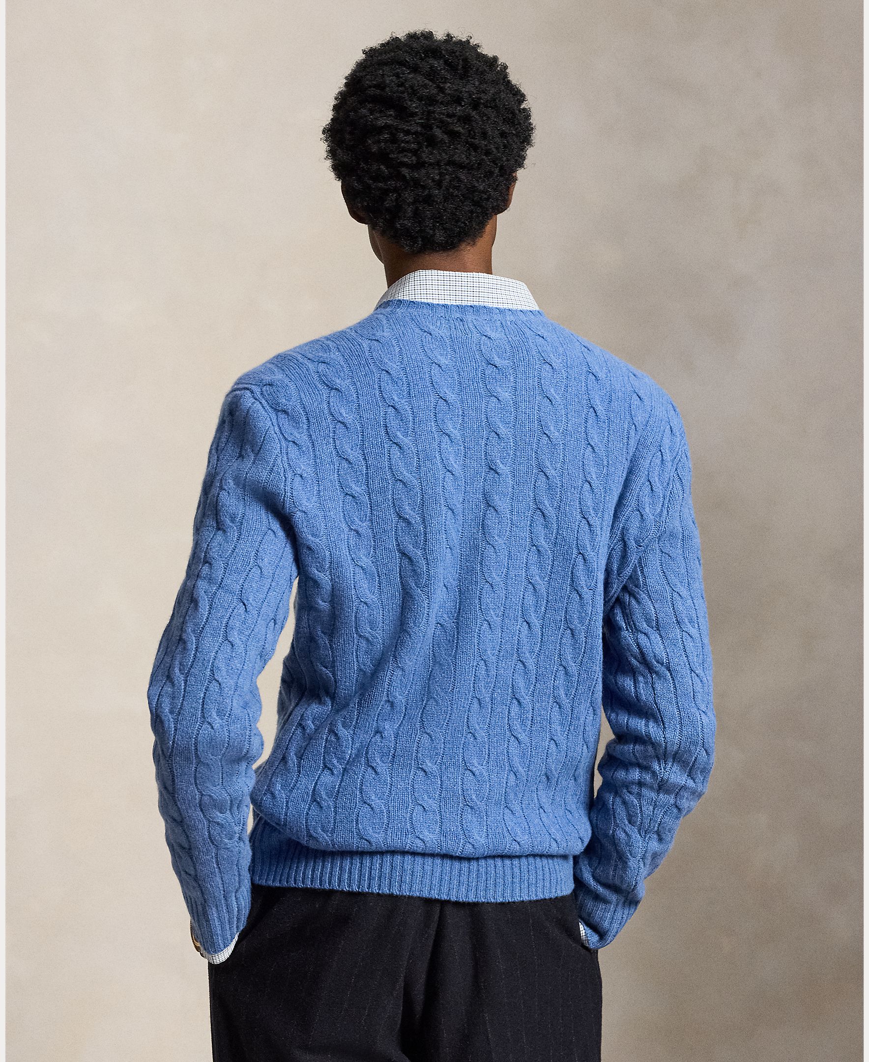 Camisola de Malha do Cabo com Decote Redondo para Homem Azul-porcelana-3