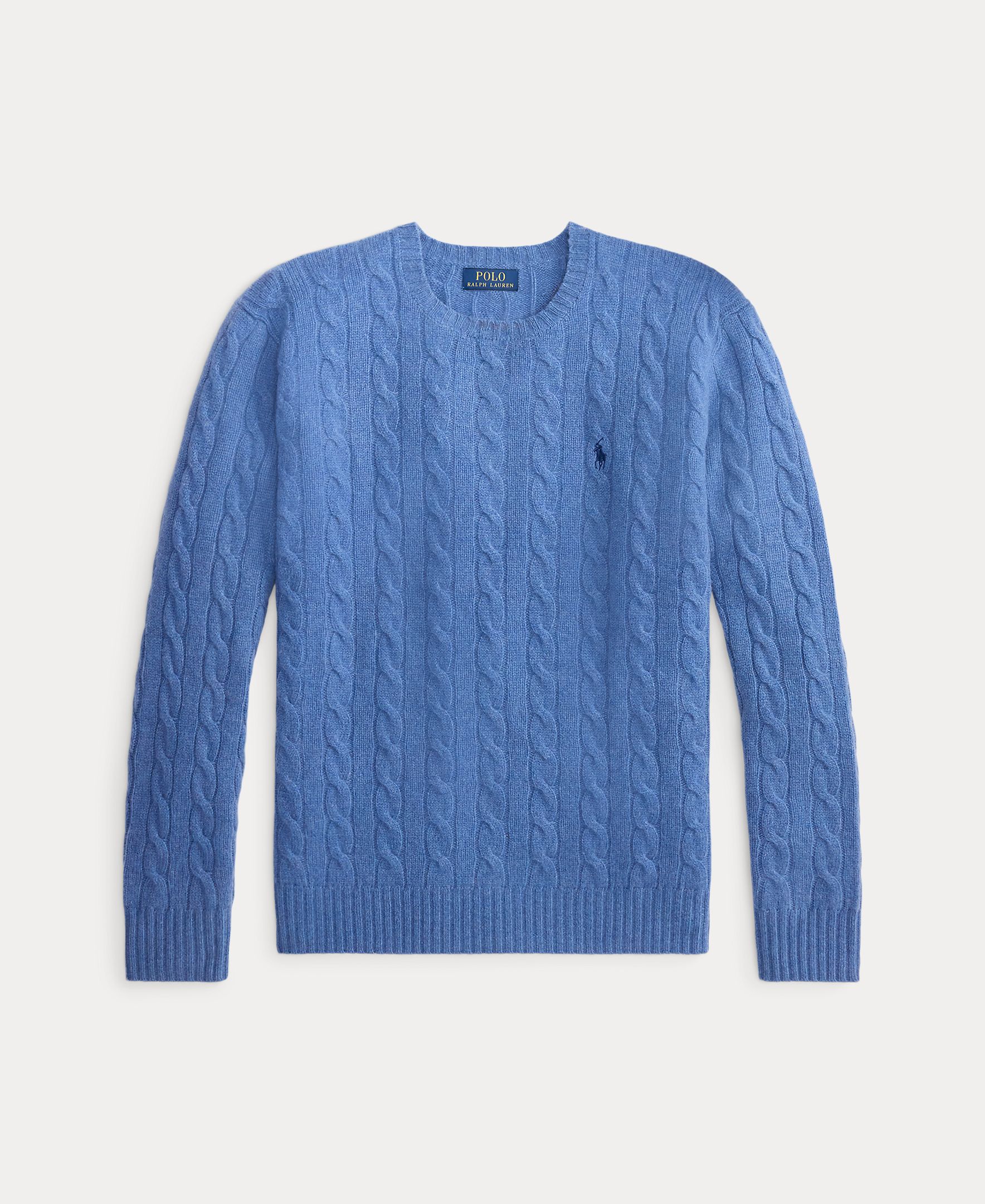 Camisola de Malha do Cabo com Decote Redondo para Homem Azul-porcelana-5