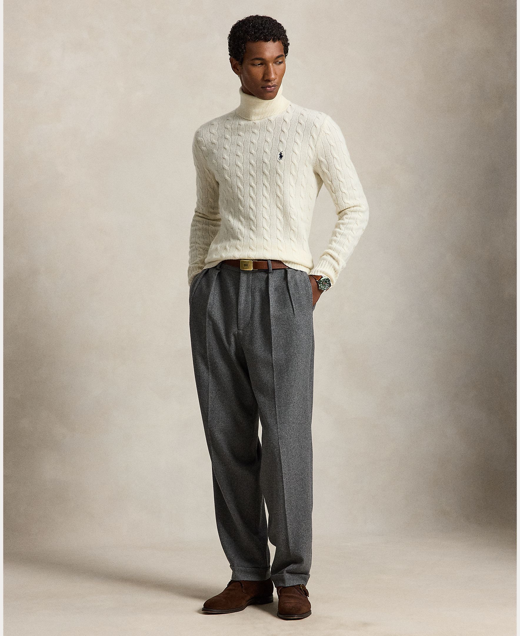 Jersey de hombre en punto de ochos con cuello vuelto - Polo Ralph Lauren - Crema Crema-7