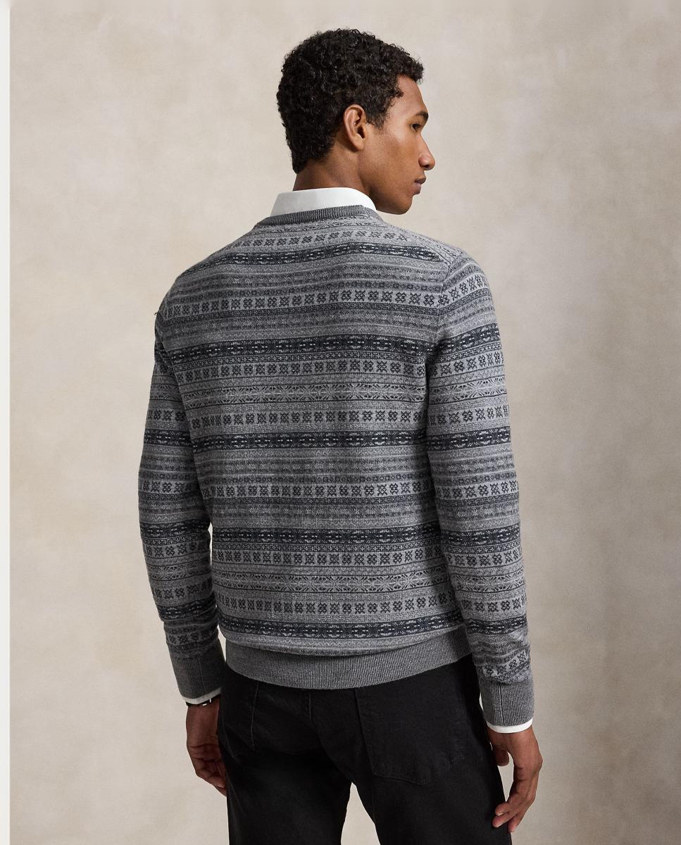 Camisola de Malha de Lã com Estampado Fair Isle Cinzento-3