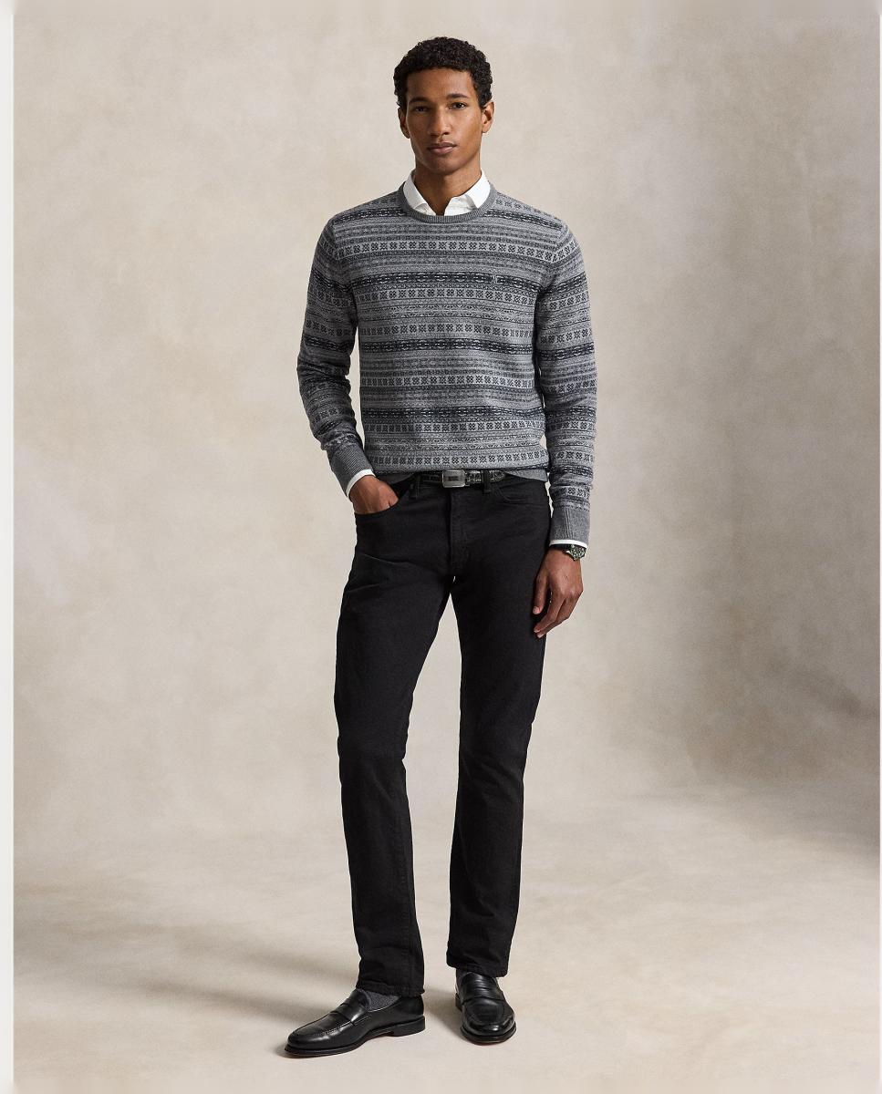 Camisola de Malha de Lã com Estampado Fair Isle Cinzento-6