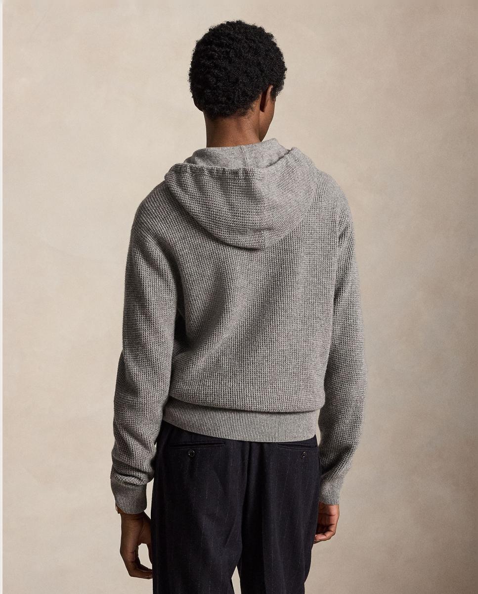 Cardigan de Lã e Algodão com Capuz Cinzento-3