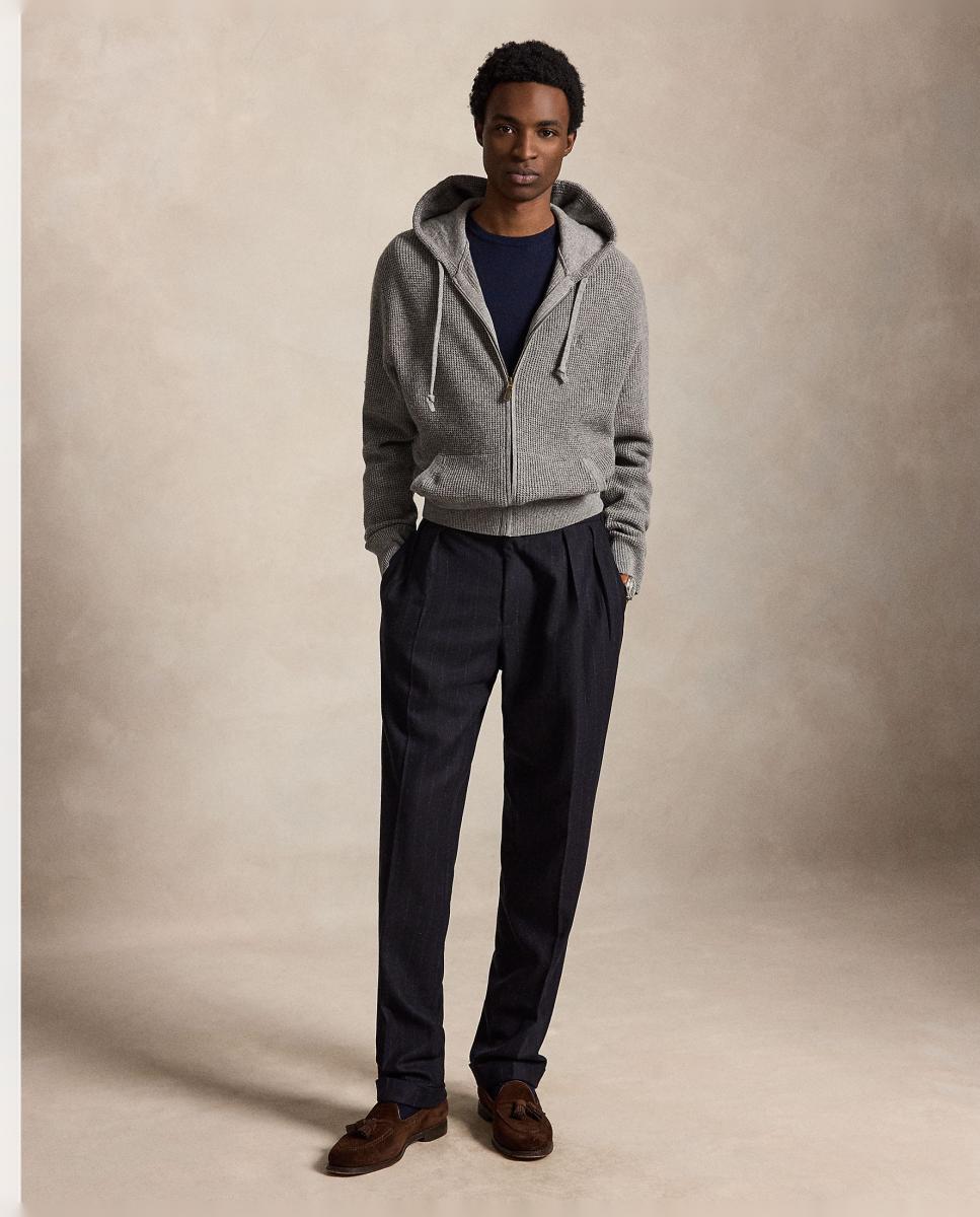 Cardigan de Lã e Algodão com Capuz Cinzento-6